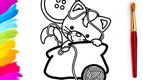 Kitten Plays With a Yarn Coloring Page For Kids EggStory - YouTube