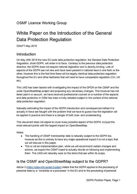 The goal of a position paper is to convince the audience that your opinion is valid and defensible. File:GDPR Position Paper.pdf - OpenStreetMap Wiki