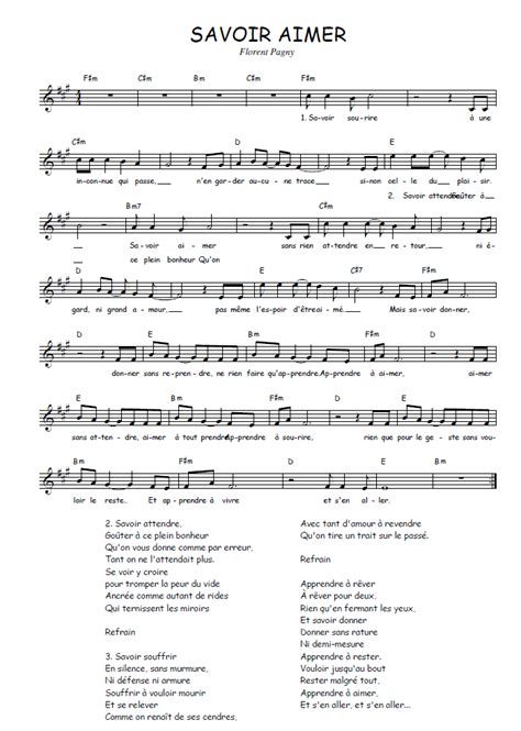 Savoir aimer, florent pagny, hit diffusion. Partition piano savoir aimer