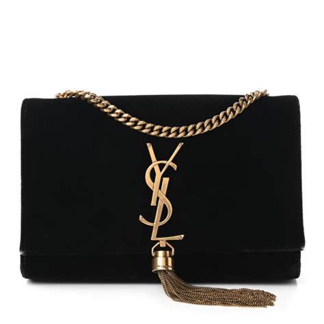 Saint Laurent Velvet Small Monogram Kate Tassel Shoulder Bag Black