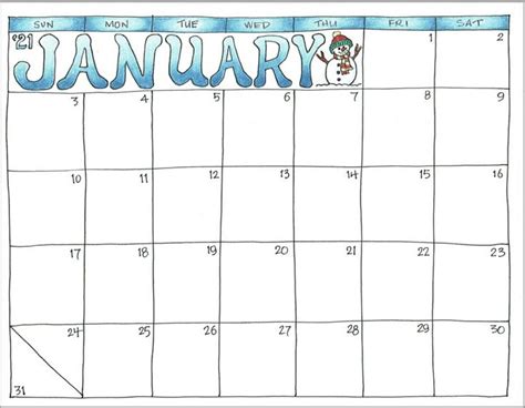 2021 Scrapbook Calendar January Calendar Printables Monthly