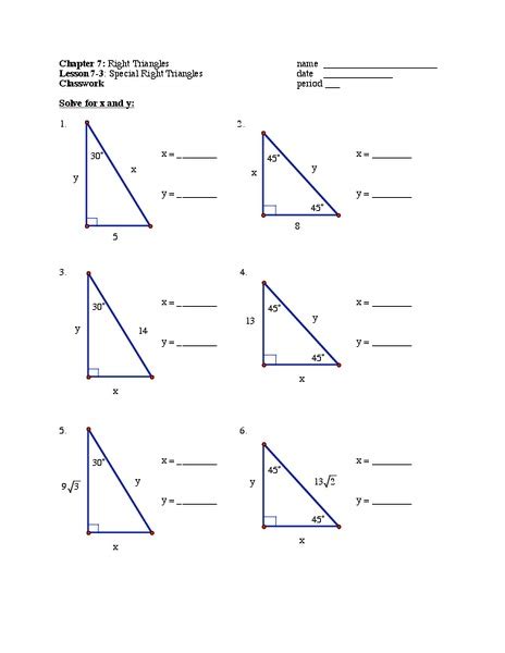 The relation between the sides and angles of the right angled is the basis for trigonometry. Special Right Triangles Worksheet for 9th - 12th Grade ...