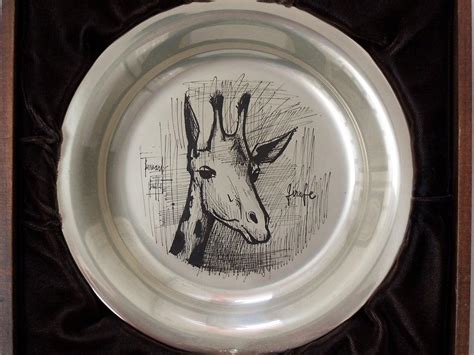 Bernard Buffet Silver Plate With Etching Giraffe