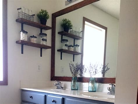 Since our bathroom makeover was pretty budget friendly, we decided to frame the bathroom mirrors. Framing Bathroom Mirror Title 2 - Lemons, Lavender, & Laundry