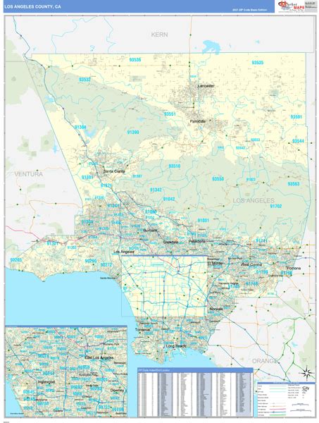 Los Angeles County Ca Zip Code Wall Map Basic Style By Marketmaps