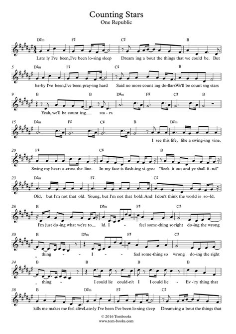 Trumpet Sheet Music Counting Stars Intermediate Level