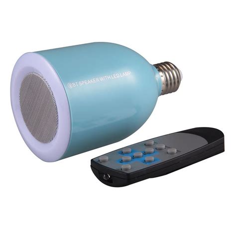 Wireless Mini Bluetooth Speaker Led Light Bulb Combo W Remote Blue