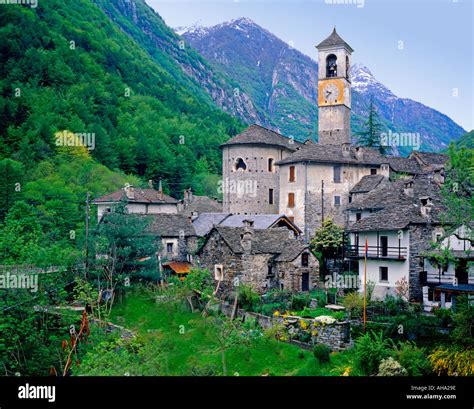 Switzerland Ticino Val Verzasca Lavertezzo Ancient Village Stock Photo