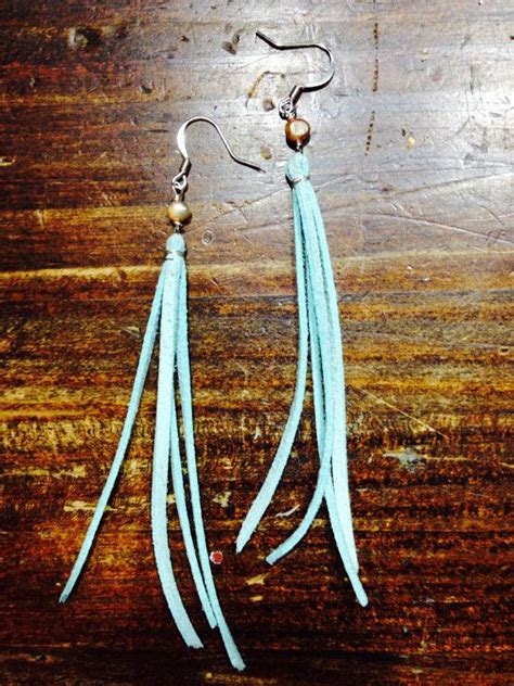 Turquoise Leather Fringe Earring With Pearl And Silver Accents On Etsy