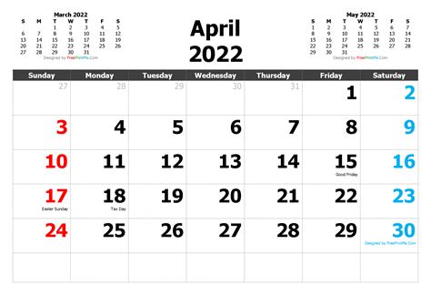 Free Printable April 2022 Calendar Pdf Png Image