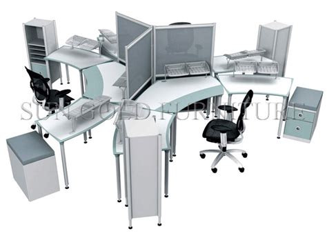 Modular 120 Degree 3 Person Office Workstation With High Partition Sz