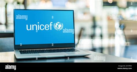 Poznan Pol Nov 12 2020 Laptop Computer Displaying Logo Of Unicef