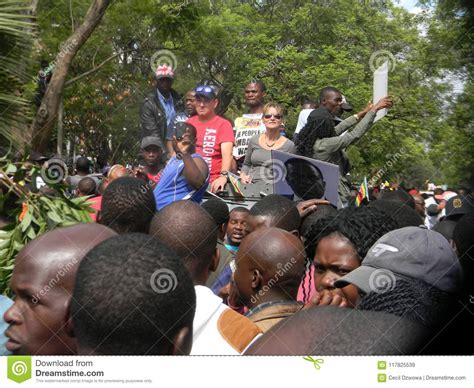 Anti Mugabe Demostrators In Zimbabwe Editorial Stock Image Image Of Zimbabwean Flag 117825539