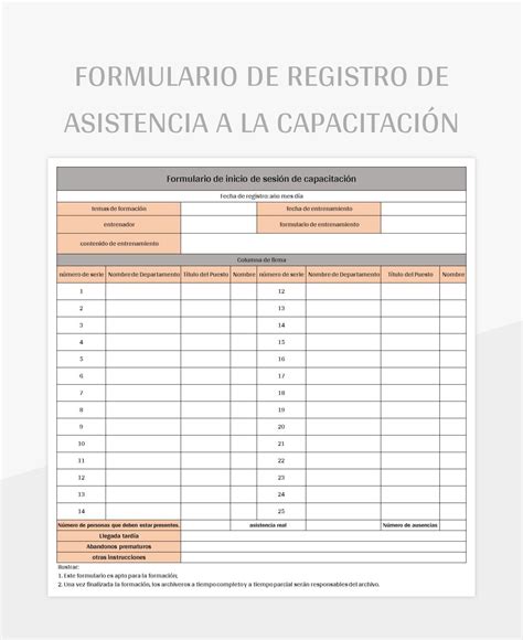 Plantillas Formulario De Registro De Asistencia Para Hojas De Cálculo