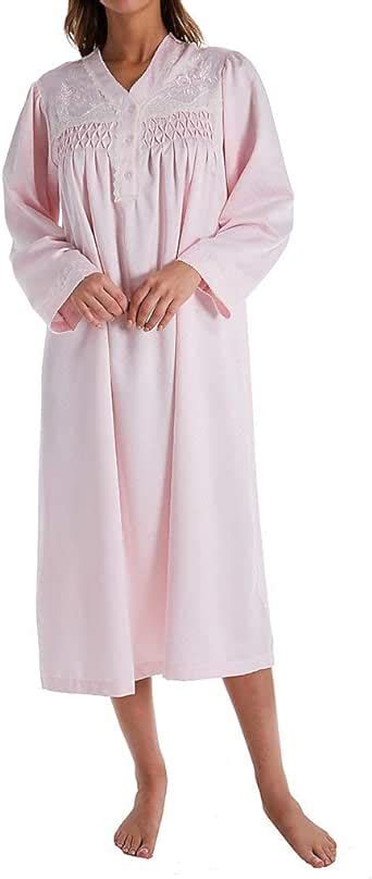 miss elaine nightgown women s brushed back long satin nightgown with long sleeves large pink