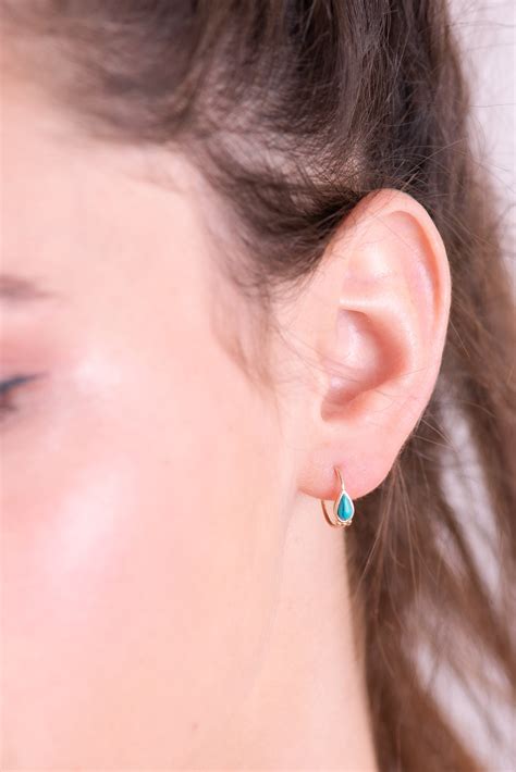 Turquoise Hoop Earrings K Gold One Pair Of Hoops Earrings Etsy