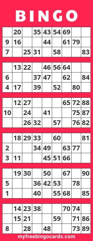 Virtual 1 90 Number Bingo Bingo Card Template Bingo Cards Printable