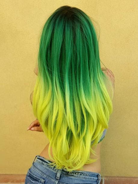 Dark Green To Yellow Ombre Long Straight Synthetic Lace