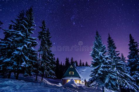Mountain Cottage Milky Way Galaxy Purple Night Sky Stars Above