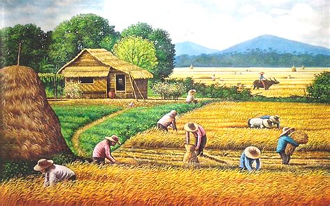 Painting Harvest Scenery In The Philippines On Behance Village
