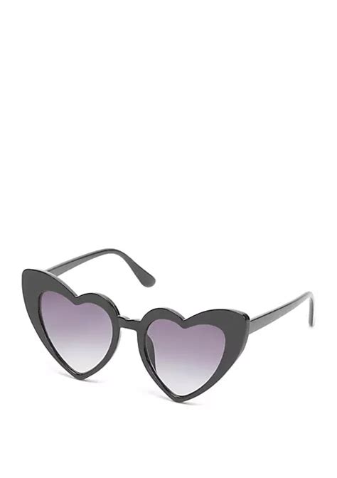 True Craft Plastic Heart Black Opaque Sunglasses Belk