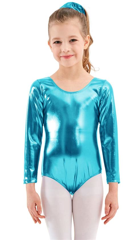 Sports And Outdoors Kepblom Girls Shiny Metallic Leotard Long Sleeve Gymnastics Bodysuit Dancewear
