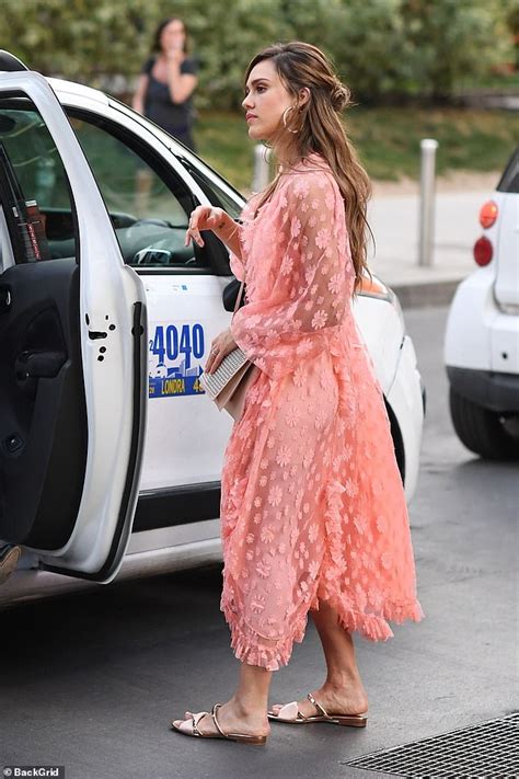 Jessica Alba Turns Heads In Plunging Frilled Pink Dress As She Launches