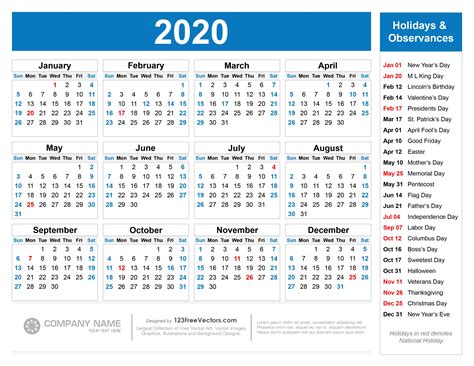 Collect 2020 Calendar With Federal Holidays Calendar Printables Free