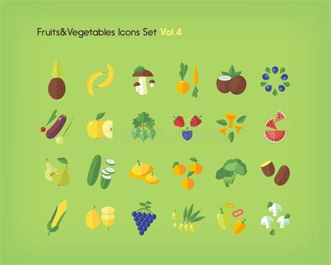 Iconos De La Fruta Y Verdura Fijados Ejemplo Plano Del Vector