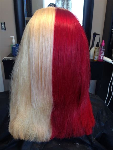 Pravana Red And Blond Cruella Dvil Style Split Dyed Hair Split Hair