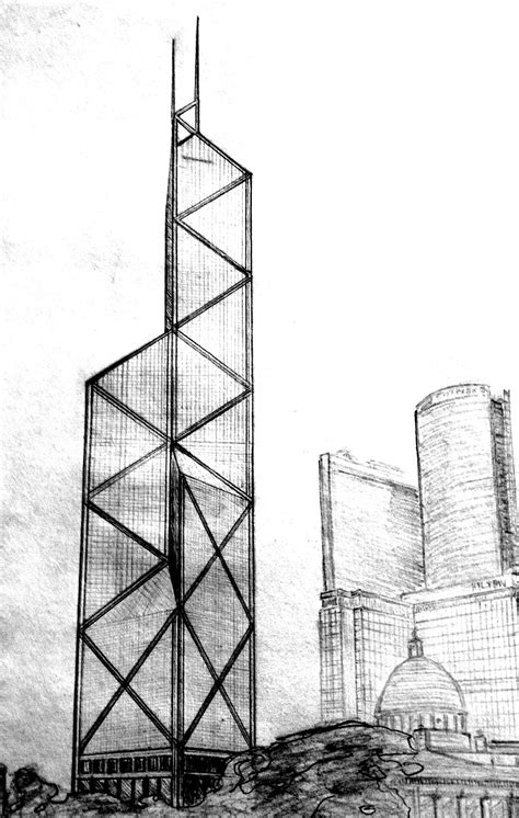 Bank Of China Tower Hong Kong Circa 1997 Architecture Design Sketch