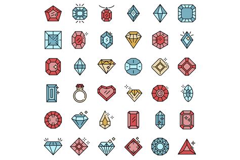 Jewel Icons Set Vector Flat By Ylivdesign