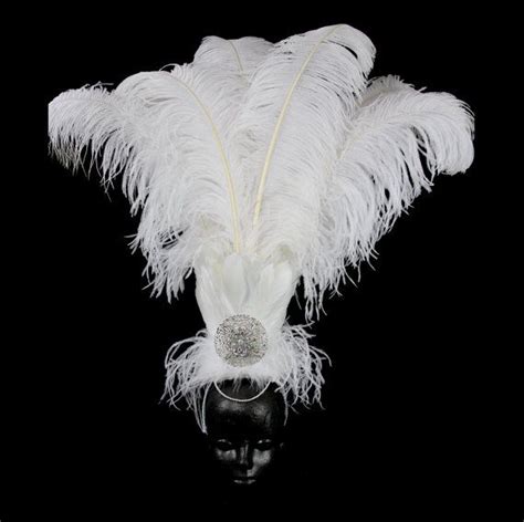 Showgirl Feather Headdress With White Ostrich And Rooster Feather And Ribbon Carnival