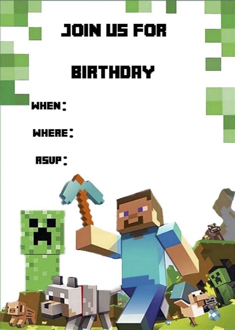 Minecraft Invite Minecraft Birthday Invitations Minecraft Party