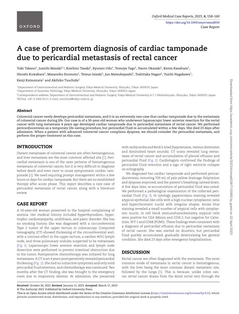 Pdf A Case Of Premortem Diagnosis Of Cardiac Tamponade Due To