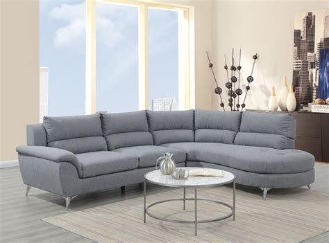 Grey Small Curved Sectional Sofa Modern With Metal Legs And Tufted