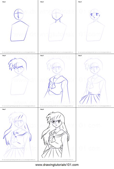 How To Draw Kagome Higurashi From Inuyasha Printable Step By Step Drawing Sheet