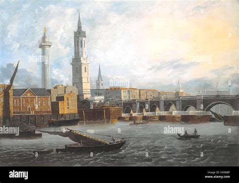 Old London Bridge With Fishmongers Hall By Joseph Nicolls C1800