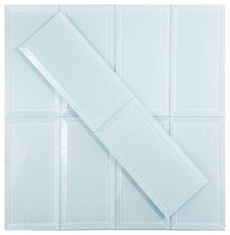 Frosted Elegance Peel And Stick 3x6 Beveled Glass Subway Tile In Glossy