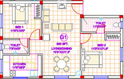 850 Sq Ft 2 Bhk Floor Plan Image Brownstone Foundations Pallikarani