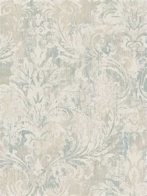 Distressed Damask Vintage Blue Wallpaper Vf30502 By Wallquest Wallpaper
