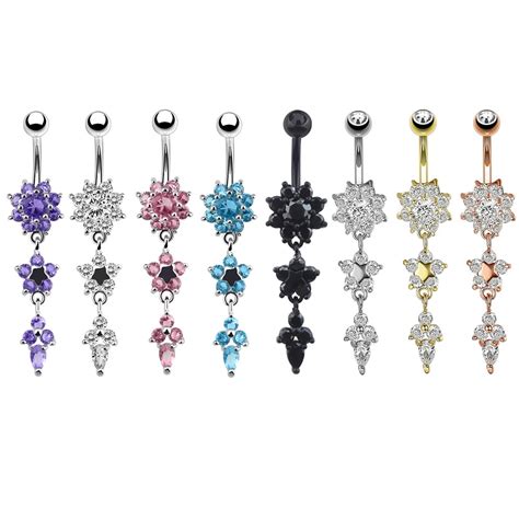 Sexy Dangled Navel Piercing 27 Colors Flower Belly Button Rings Brittneys Fashion