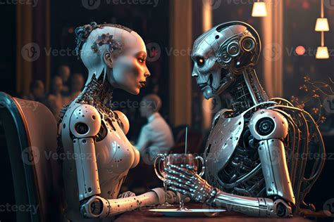 Couple Of Lovers Humanoid Robots On A Romantic Date Valentine S Day With Love Generative Ai