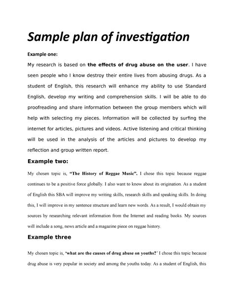 Sample Plan Of Investigation Ornmoms