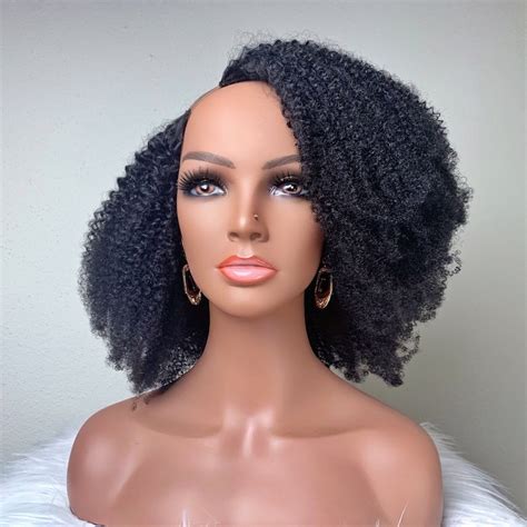 Type 4b 4c Coily Human Hair Kinky Curl Afro U Part Wig 180 Etsy