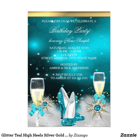 Glitter Teal High Heels Silver Gold Champagne Invitation Zazzle