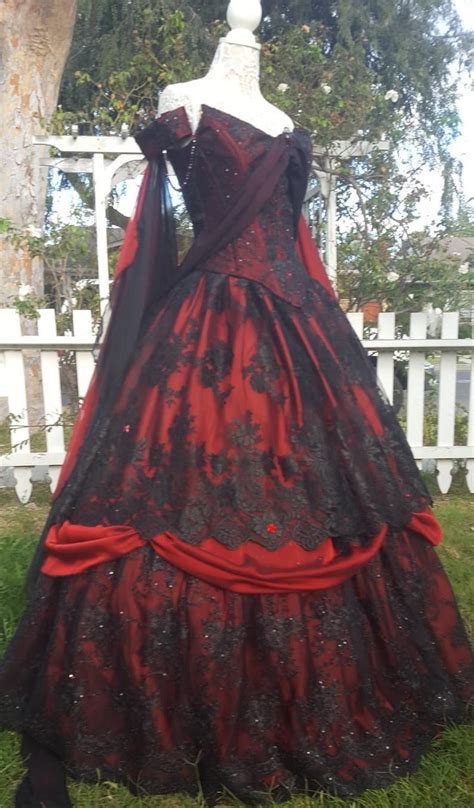 Gothic Wedding Belle Redblack Lace Fantasy Gown Upscale Etsy In 2021