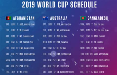 Icc World Cup 2019 Full Schedule Ticket Details Teams Revealed