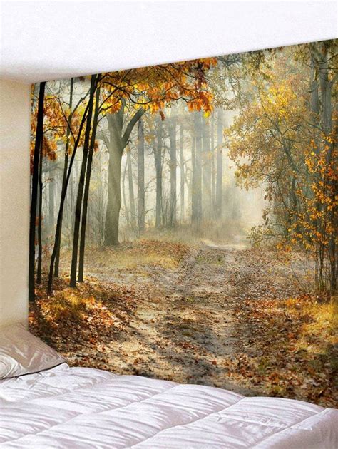 Mist Maple Forest Trail Print Tapestry Wall Hanging Art Decoration In