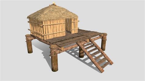 Bamboo Beach Hut With Thatched Roof Buy Royalty Free 3d Model By